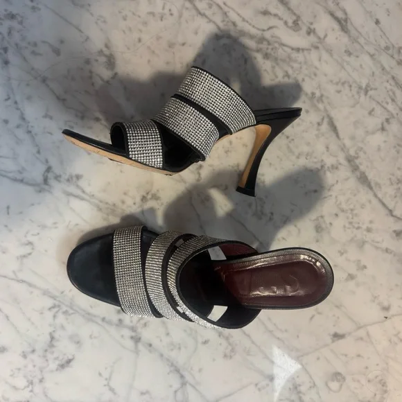 Staud Sonny Rhinestone Sandals Black Multi Strap Slides Heels Size EU 38 8 US - Picture 11 of 11